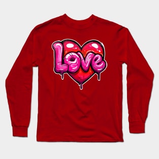 Cool Bubble Letter Graffiti and Valentines Heart LOVE Text Word Long Sleeve T-Shirt